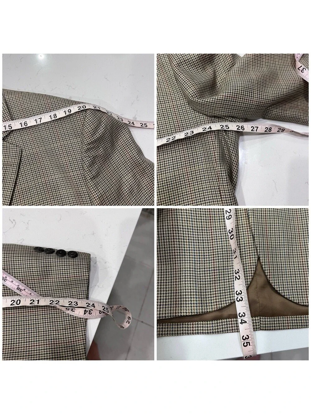 TravelSmith Beige Houndstooth Blazer 48R Men’s Sport Coat Classic Silk Wool Prep